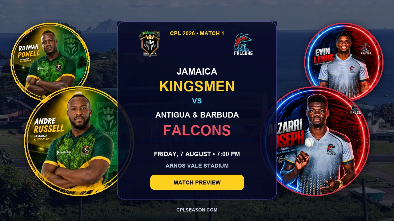 Jamaica Kingsmen vs Antigua and Barbuda Falcons CPL 2026 Match 1 preview